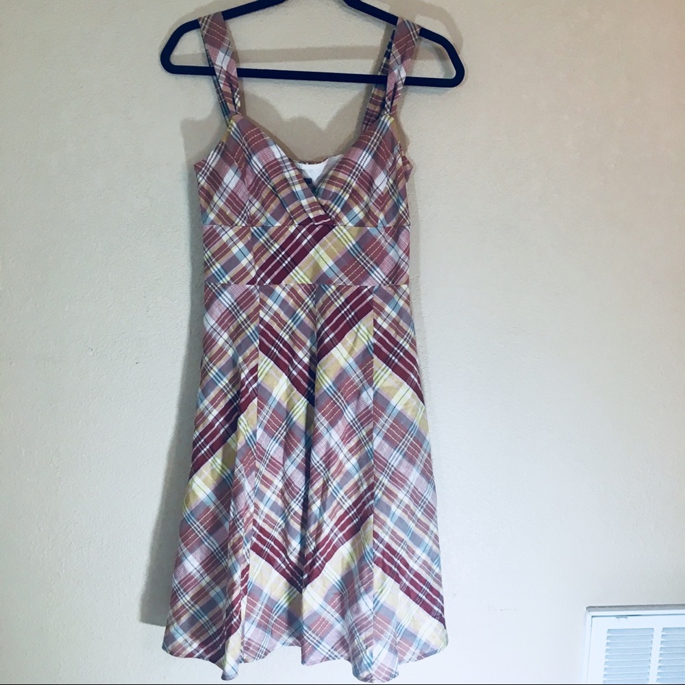 Brown plaid dress size 4 cotton summery dress euc